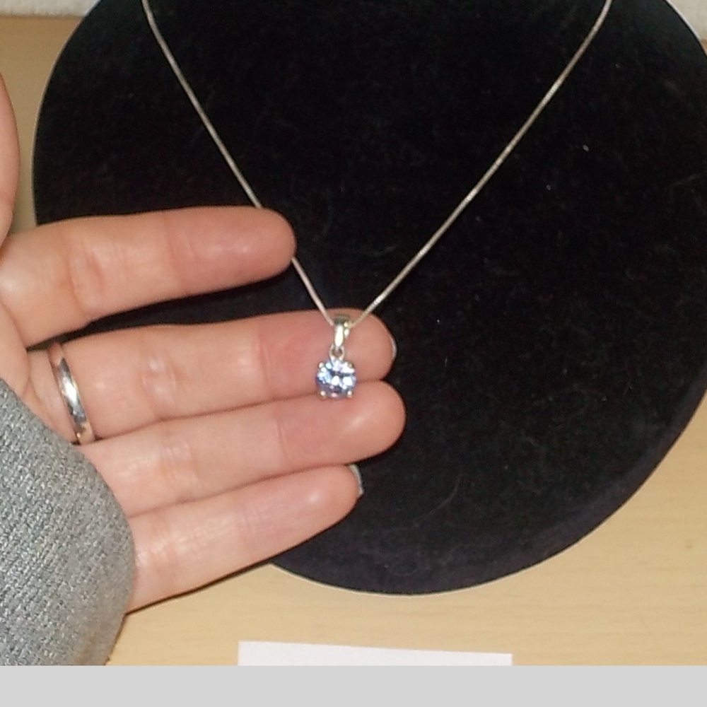 Sterling Necklace & Lavender Rhinestone Pendant